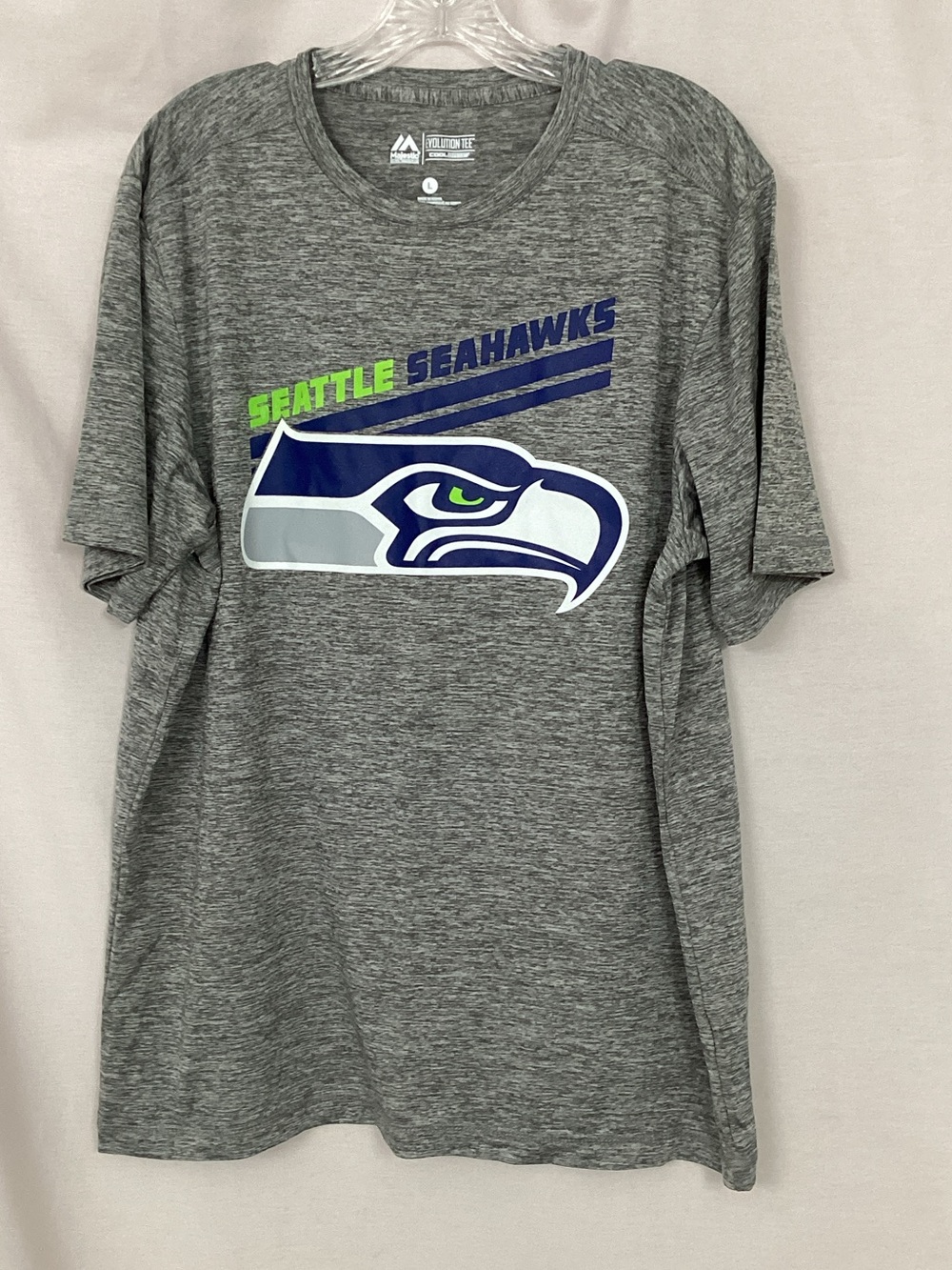 Majestic Seattle Seahawks Heather Gray Short-Sleeve Tee with Navy & Lime Accents